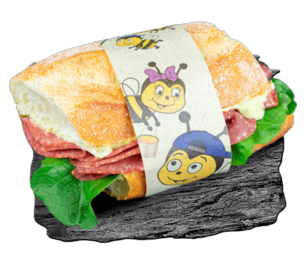 child-friendly sandwich packed in a cheerful children's motif banderole