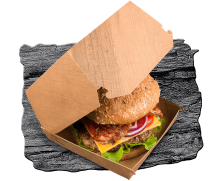 Sustainable Burger Box with brown design, also for finger food, chips & chicken