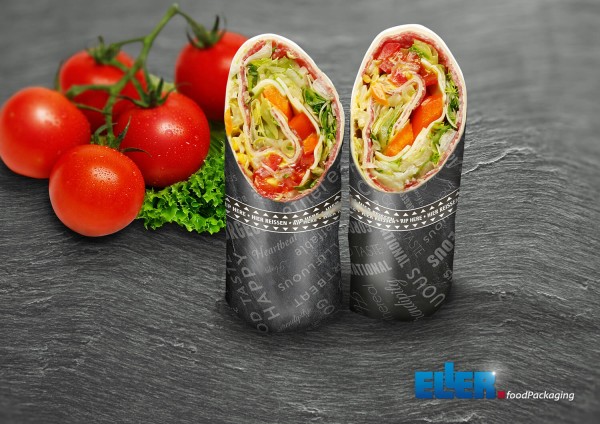 Nachhaltige Wrap Verpackung aus Papier im blackBoard Design